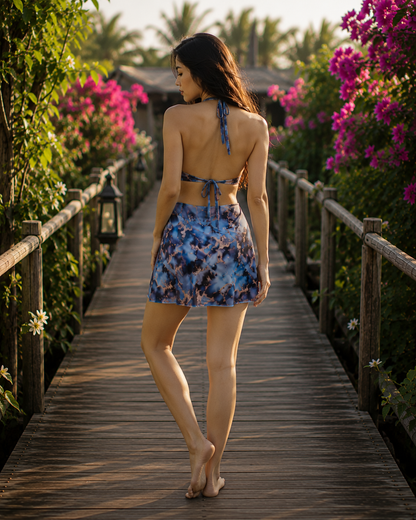 The Nyvra Azure Breeze Blue Halter Mini Skirt