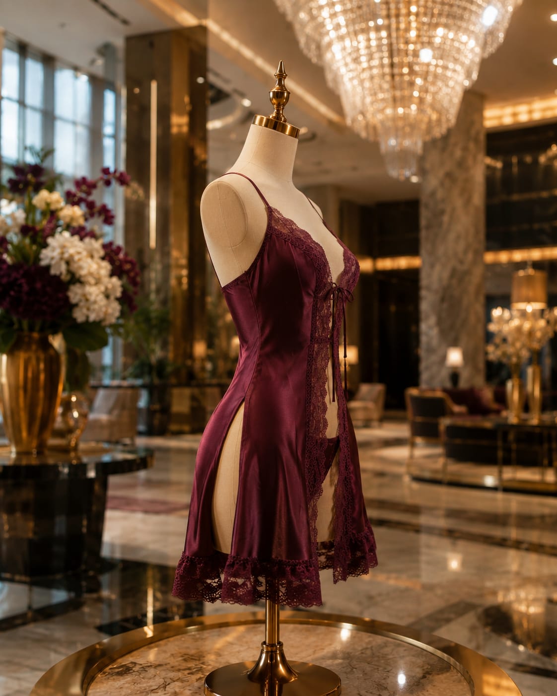 Faizaenterpises Midnight Merlot Babydoll lingerie, soft fabric, lace details, and elegant design displayed in the image.