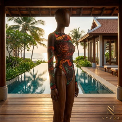 Black Molten Desire Bodysuit by My Store 3, featuring sleek fit and stylish design, shown on a mannequin.